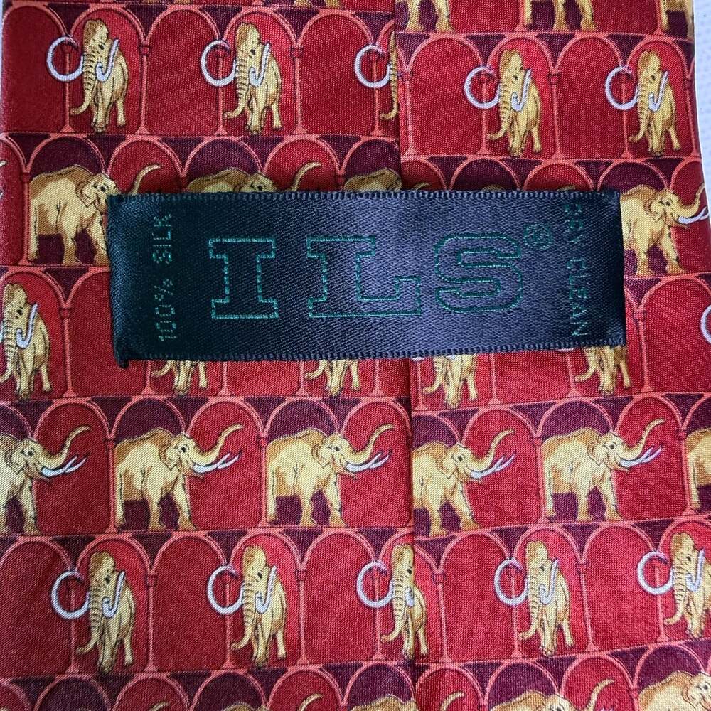 ILS 100% Silk Elephant Tie Crimson Red Gold Alabama Roll Tide Novelty Mens Tie - Picture 5 of 8